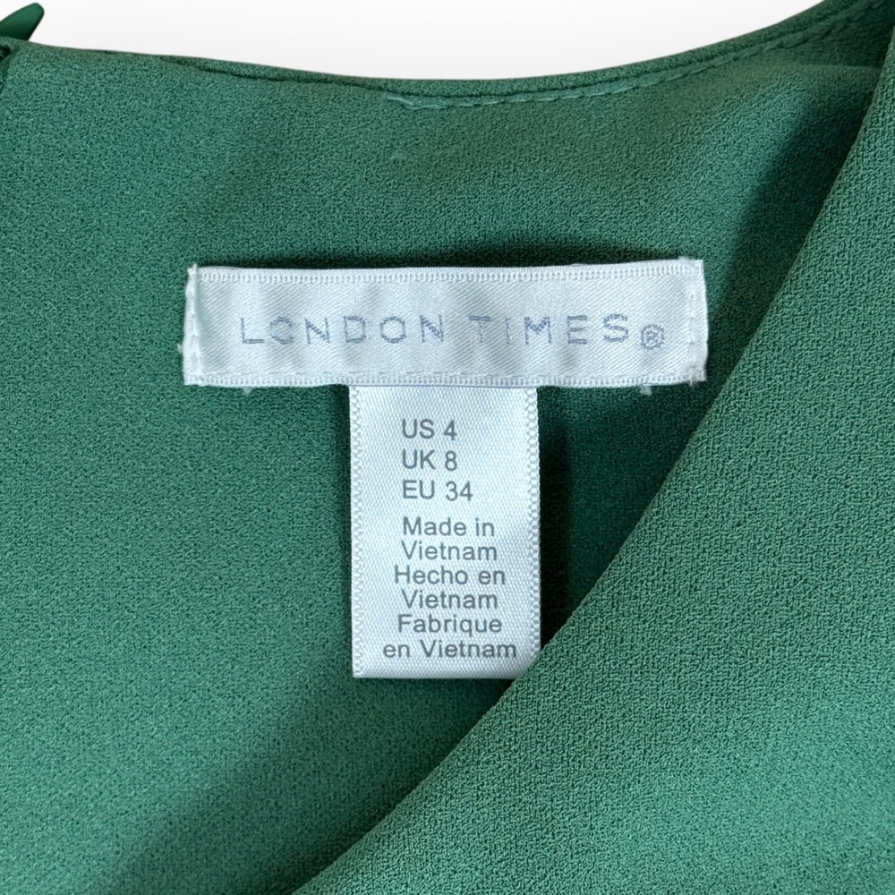 London Times Green‎ Short Sleeve Flounce Hem Sheath Dress Women US Size 4 - Picture 4 of 11